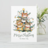 クリスマスツリーホリデーカードに絡まる猫 シーズンカード (スタンド正面)