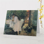 クリスマスツリーホリデーガール&ベビーヴィンテージアート カード (黄色い花)