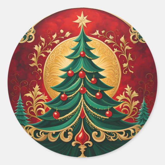 クリスマスツリーホリデーステッカー ラウンドシール (正面)