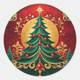 クリスマスツリーホリデーステッカー ラウンドシール