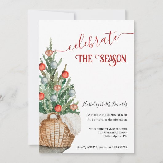 クリスマスツリーホリデーディナー招待状 招待状 (正面)