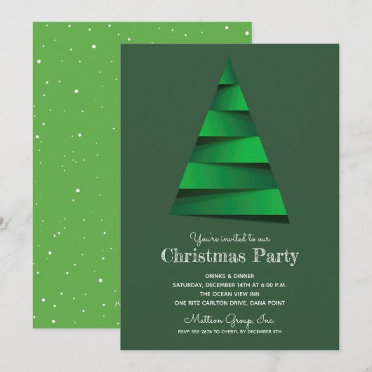 クリスマスツリーホリデーパーティーの招待状 (正面/裏面)