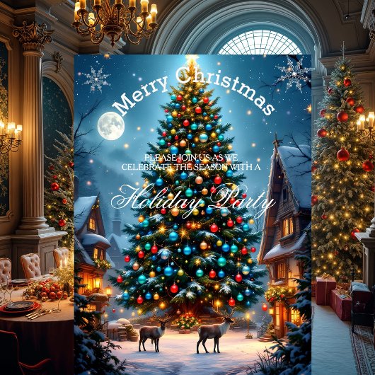 クリスマスツリーホリデーパーティーウィンタートインデナーズスノー 招待状