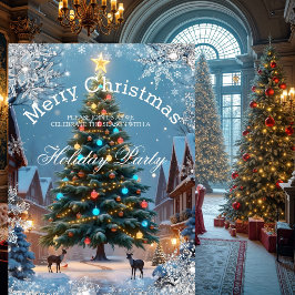 クリスマスツリーホリデーパーティーウィンターラスティックハウス 招待状