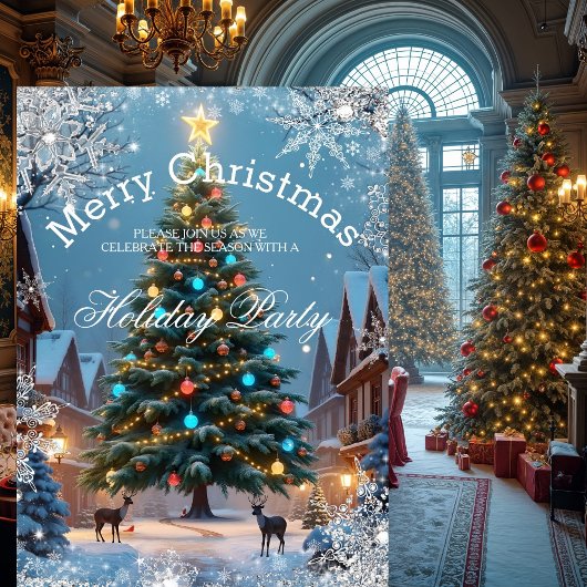 クリスマスツリーホリデーパーティーウィンターラスティックハウス 招待状