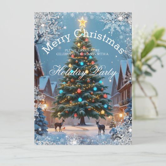 クリスマスツリーホリデーパーティーウィンターラスティックハウス 招待状 (スタンド正面)