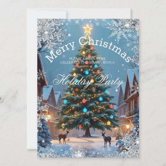 クリスマスツリーホリデーパーティーウィンターラスティックハウス 招待状 (正面)