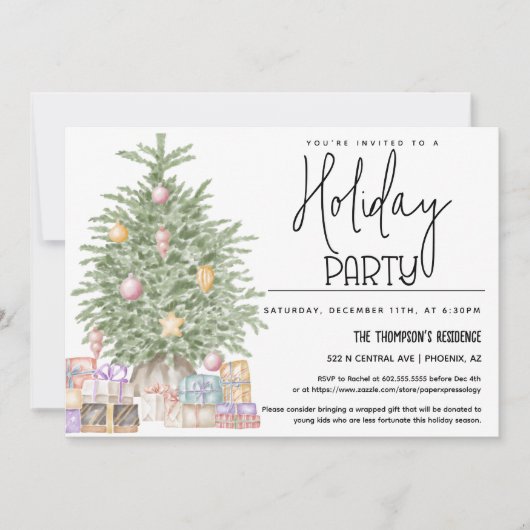 クリスマスツリーホリデーパーティー招待状とギフト 招待状 (正面)