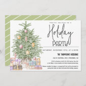 クリスマスツリーホリデーパーティー招待状とギフト 招待状 (正面/裏面)