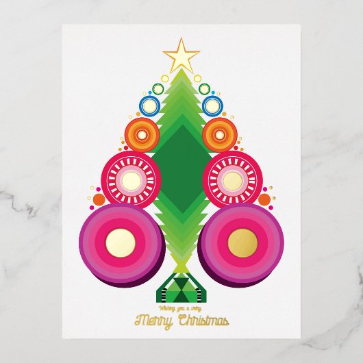 クリスマスツリーホリデーフォイル金ゴールドポストカード 箔シーズンポストカード (正面)