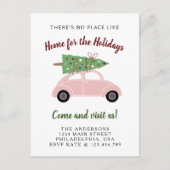 クリスマスツリーホリデームービング付き可愛いピンクの車 案内ポストカード (正面)