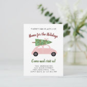 クリスマスツリーホリデームービング付き可愛いピンクの車 案内ポストカード (スタンド正面)