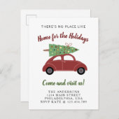 クリスマスツリーホリデームービング付き可愛い赤い車 案内ポストカード (正面/裏面)