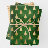 クリスマスツリーホリーパターングリーン金ゴールド ラッピングペーパーシート (インサイチュ)