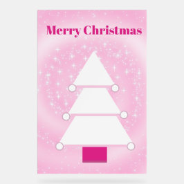 クリスマスツリーホワイトピンクの雪 アクリルサイン