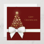 クリスマスツリーホワイトボウ金ゴールド雪片ギフトカード (正面/裏面)
