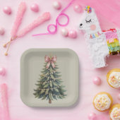 クリスマスツリーボウコケットクリスマス ペーパープレート (パーティー)