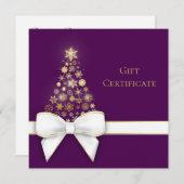 クリスマスツリーボウ雪の結晶パープルギフトカード (正面/裏面)