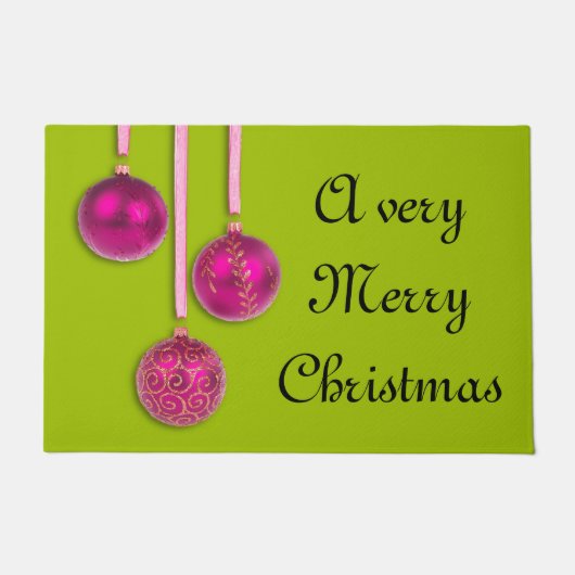 クリスマスツリーボーブルズピンク+あなたのアイディア ドアマット (正面)