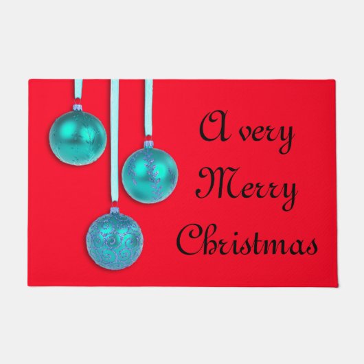 クリスマスツリーボーブルターコイズブルー+あなたのアイディア ドアマット (正面)