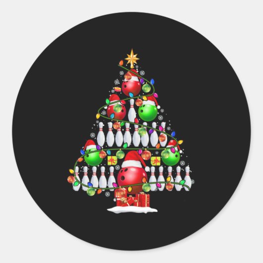クリスマスツリーボーリングクリスマスライツサンタボウリングボールP ラウンドシール (正面)