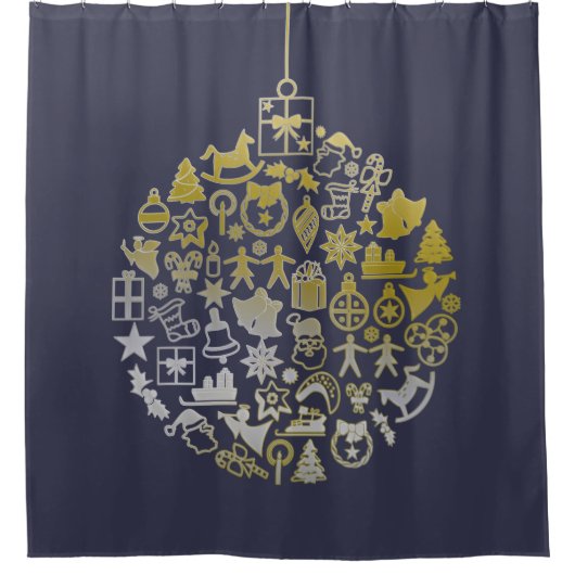クリスマスツリーボールオーナメント+あなたのアイディア シャワーカーテン (正面)