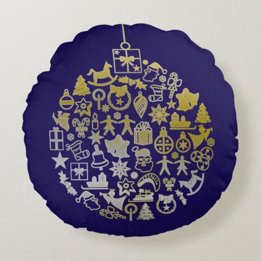 クリスマスツリーボールオーナメント+あなたのアイディア ラウンドクッション (正面)
