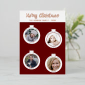 クリスマスツリーボールレッドファミリーフォトコラージュ 箔シーズンカード (立ち正面)