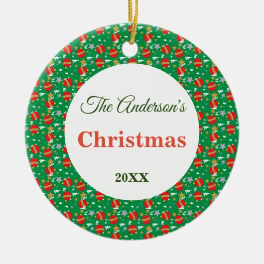 クリスマスツリーボール表面パターン名の年 セラミックオーナメント (正面)