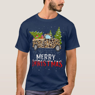 クリスマスツリーマッチングレオパードPlaidサンタレッドトラックC Tシャツ