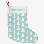 クリスマスツリーミントグリーンパターンと名前をカスタムする スモールクリスマスストッキング (正面)