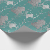 クリスマスツリーミントティール（緑がかった色）シルバーグレーグリッターウッド ラッピングペーパー (角)