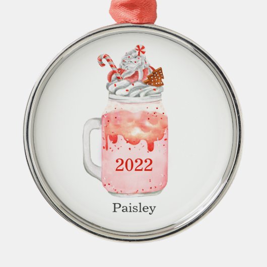 クリスマスツリーメイソンジャンプパーミントミルクシェイク年 メタルオーナメント (正面)