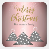 クリスマスツリーメタリックピンクファミリーホリデー スクエアシール (正面)