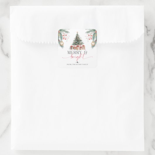 クリスマスツリーメリーと明るいギフトラベルのシール スクエアシール (バッグ)