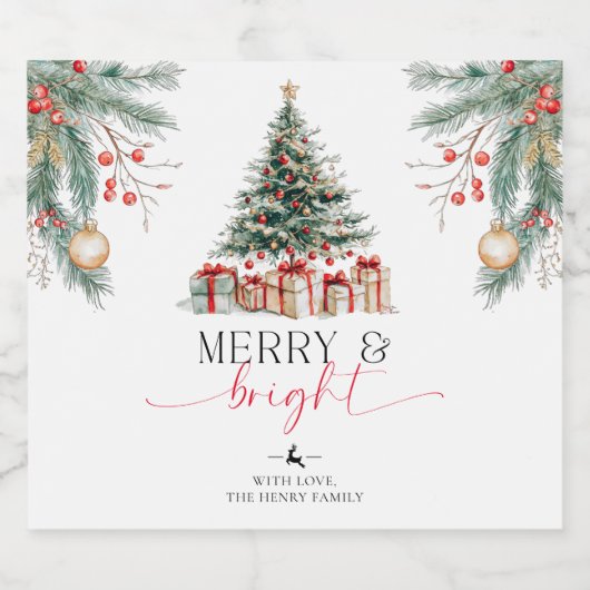 クリスマスツリーメリーと明るい贈り物 スパークリングワインラベル (シングルラベル)