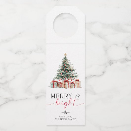 クリスマスツリーメリーと明るい贈り物 ボトルネックタグ (正面)