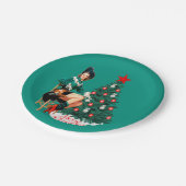 クリスマスツリーメリーなChristmaを持つヴィンテージの女性のカーボーイ ペーパープレート (アングル)