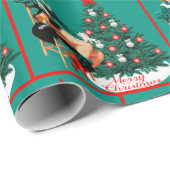 クリスマスツリーメリーなChristmaを持つヴィンテージの女性のカーボーイ ラッピングペーパー (ロールコーナー)