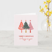 クリスマスツリーメリークリスマスハッピーニューイヤー カード (黄色い花)