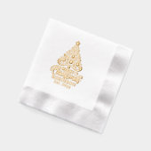 クリスマスツリーメリークリスマスファミリー名日付 箔ナプキン (左)