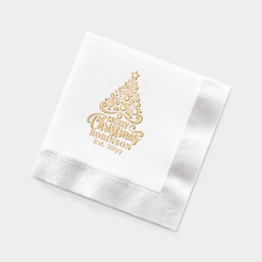 クリスマスツリーメリークリスマスファミリー名日付 箔ナプキン (左)