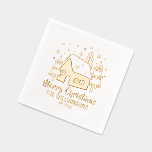 クリスマスツリーメリークリスマスファミリー名日付 箔ナプキン (左)