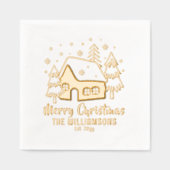 クリスマスツリーメリークリスマスファミリー名日付 箔ナプキン (正面)