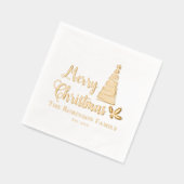 クリスマスツリーメリークリスマスファミリー名日付 箔ナプキン (左)