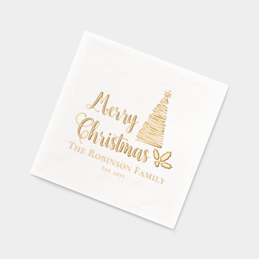 クリスマスツリーメリークリスマスファミリー名日付 箔ナプキン (左)
