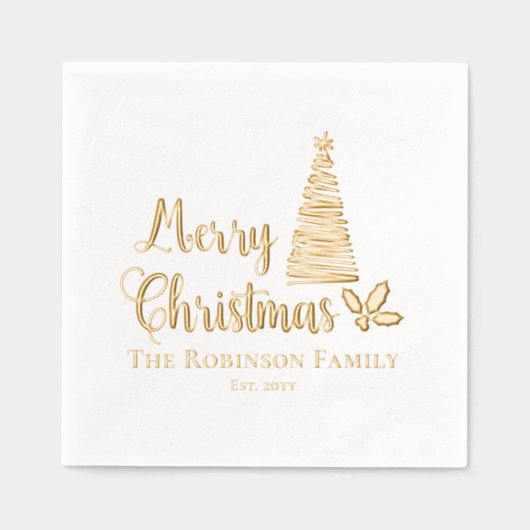 クリスマスツリーメリークリスマスファミリー名日付 箔ナプキン (正面)