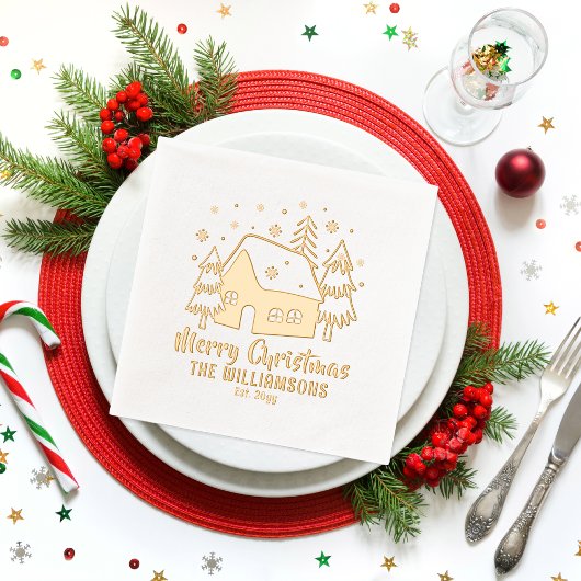 クリスマスツリーメリークリスマスファミリー名日付 箔ナプキン