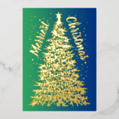 クリスマスツリーメリークリスマスブルーグラデーション 箔シーズンカード (正面)