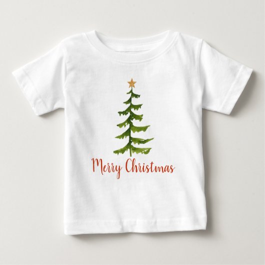 クリスマスツリーメリークリスマス  ベビーTシャツ (正面)